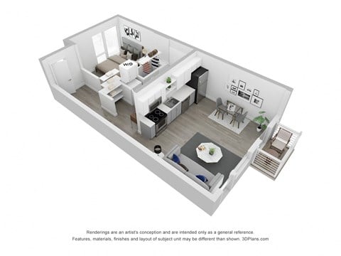 Floor plan for 1 bed, 1 bath, 513 sqft